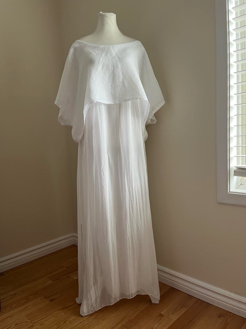 Elegant White Maxi Dress with Cape Overlay